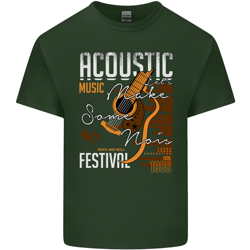 Acoustic Music Country & Western Guitar Mens Cotton T-Shirt Tee Top Forest Green