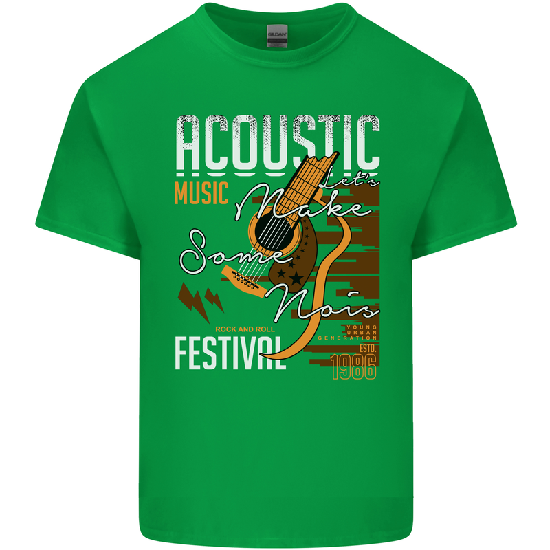 Acoustic Music Country & Western Guitar Mens Cotton T-Shirt Tee Top Irish Green