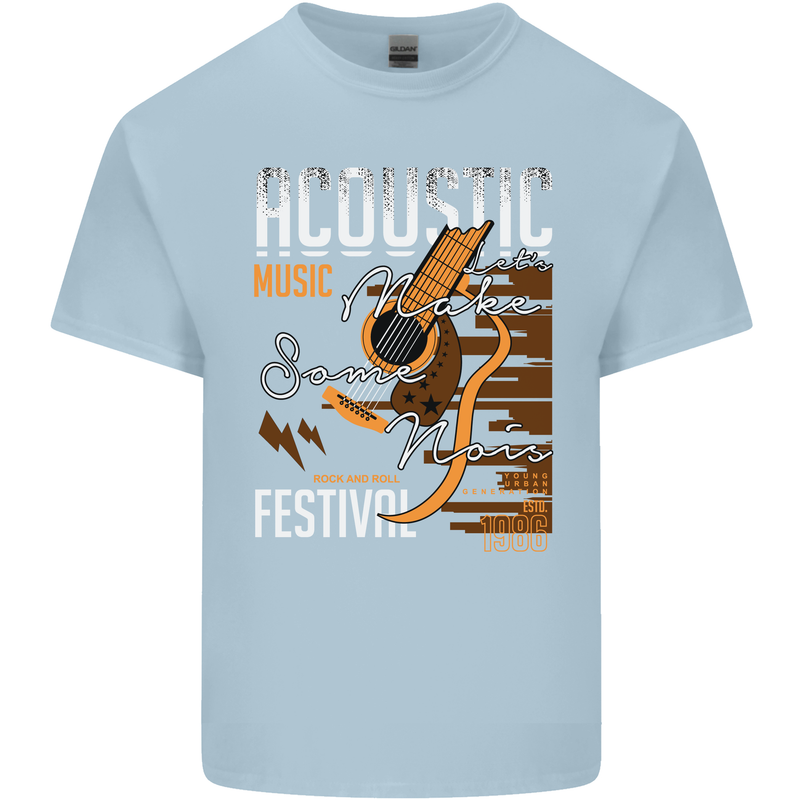 Acoustic Music Country & Western Guitar Mens Cotton T-Shirt Tee Top Light Blue