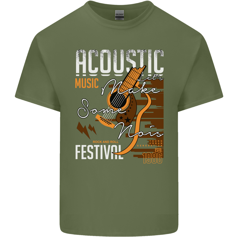 Acoustic Music Country & Western Guitar Mens Cotton T-Shirt Tee Top Military Green