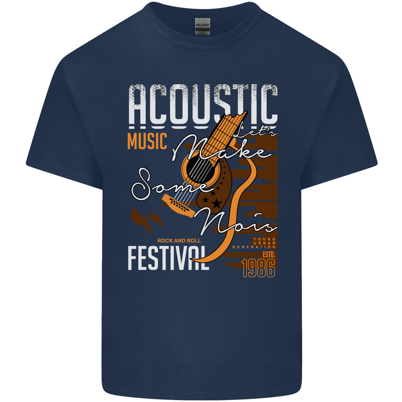 Acoustic Music Country & Western Guitar Mens Cotton T-Shirt Tee Top Navy Blue