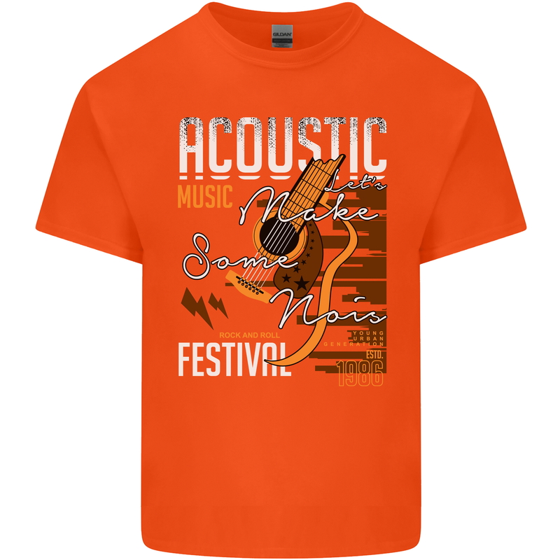 Acoustic Music Country & Western Guitar Mens Cotton T-Shirt Tee Top Orange