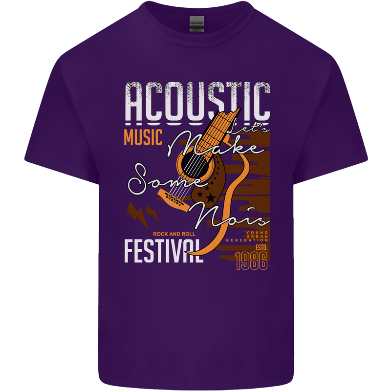 Acoustic Music Country & Western Guitar Mens Cotton T-Shirt Tee Top Purple