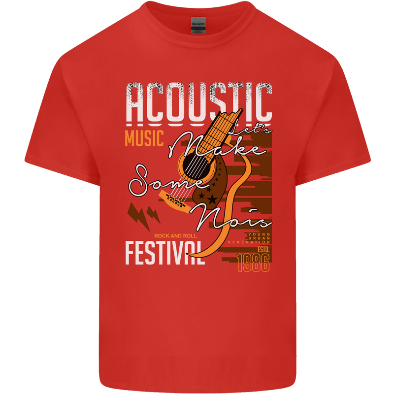 Acoustic Music Country & Western Guitar Mens Cotton T-Shirt Tee Top Red