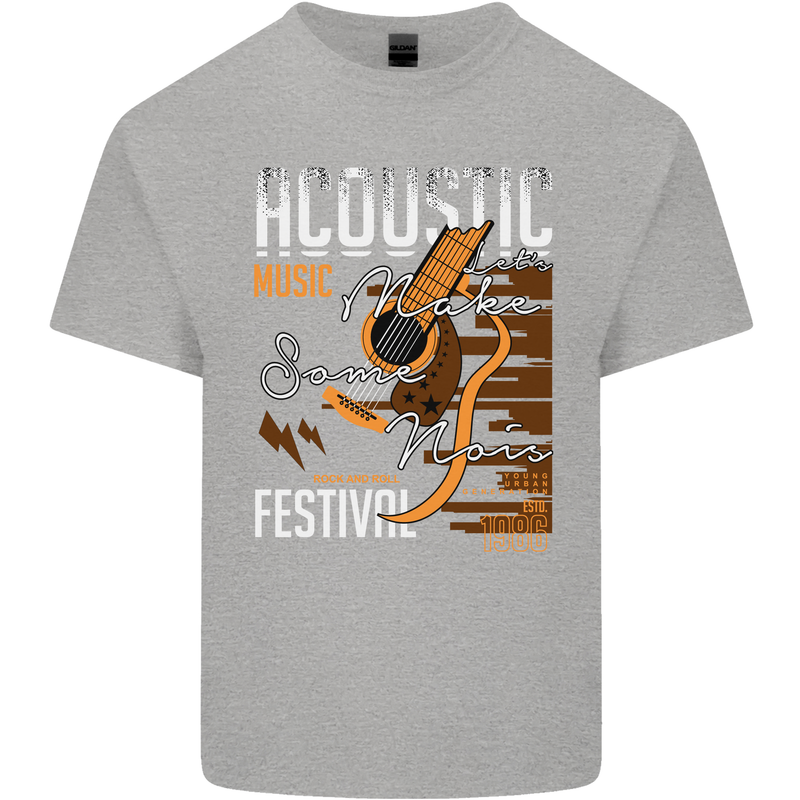 Acoustic Music Country & Western Guitar Mens Cotton T-Shirt Tee Top Sports Grey