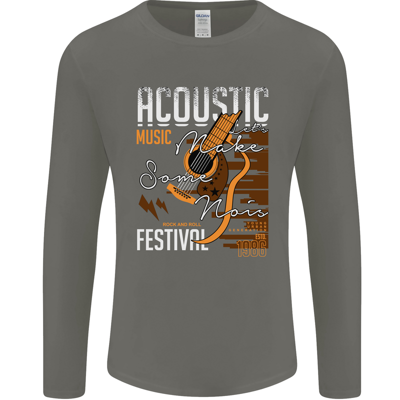 Acoustic Music Country & Western Guitar Mens Long Sleeve T-Shirt Charcoal