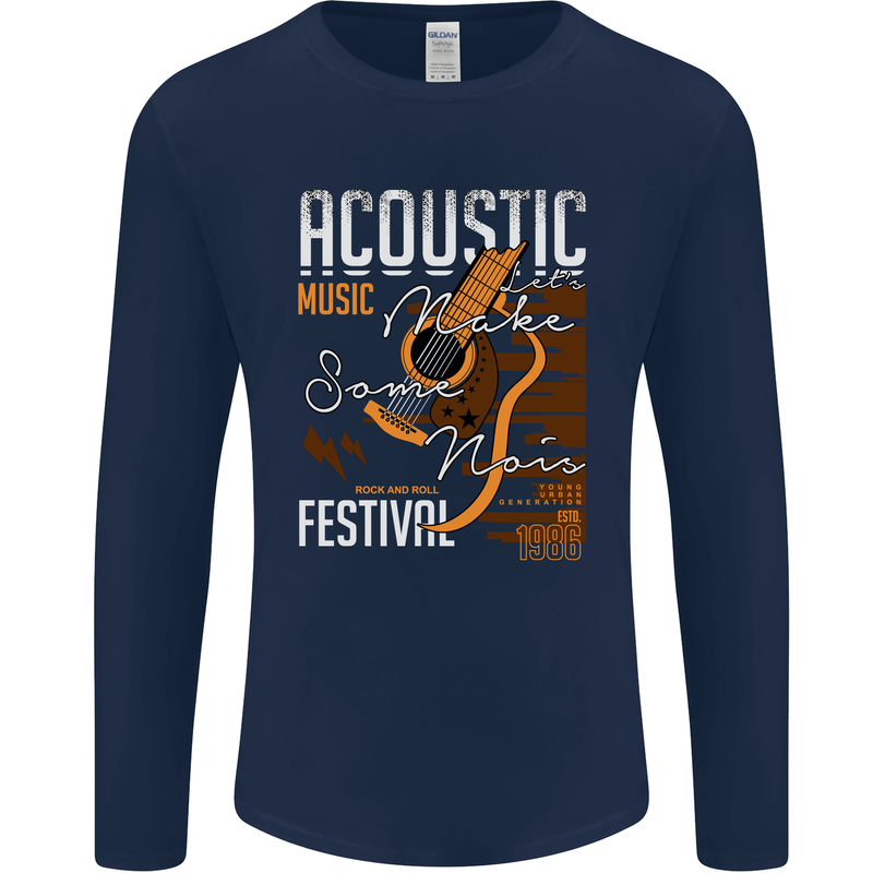 Acoustic Music Country & Western Guitar Mens Long Sleeve T-Shirt Navy Blue