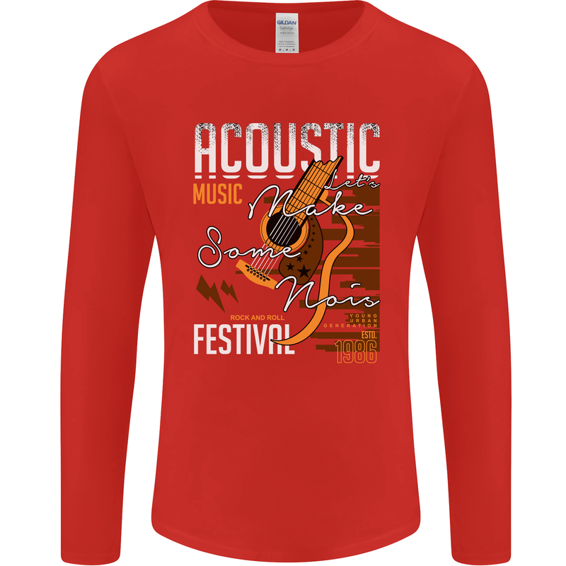 Acoustic Music Country & Western Guitar Mens Long Sleeve T-Shirt Red