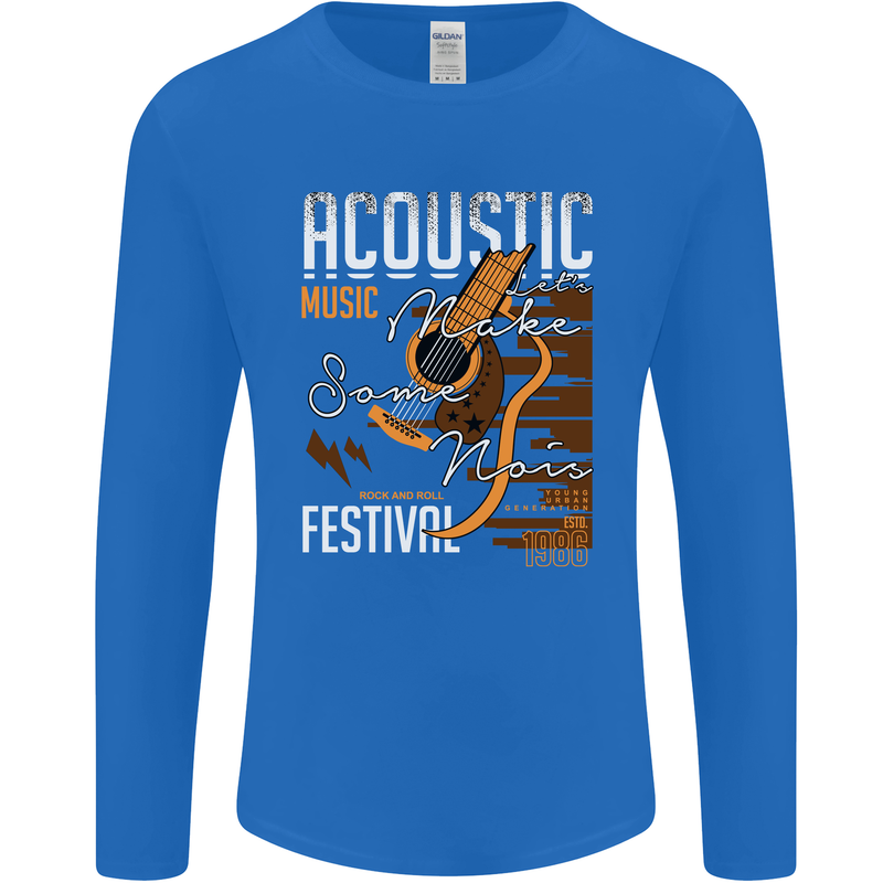 Acoustic Music Country & Western Guitar Mens Long Sleeve T-Shirt Royal Blue