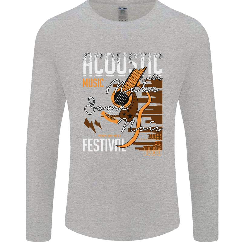 Acoustic Music Country & Western Guitar Mens Long Sleeve T-Shirt Sports Grey