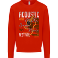 Acoustic Music Country & Western Guitar Mens Sweatshirt Jumper Bright Red