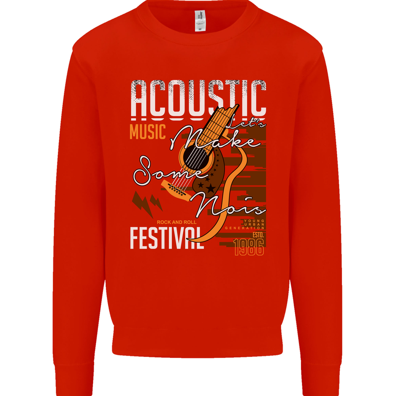 Acoustic Music Country & Western Guitar Mens Sweatshirt Jumper Bright Red