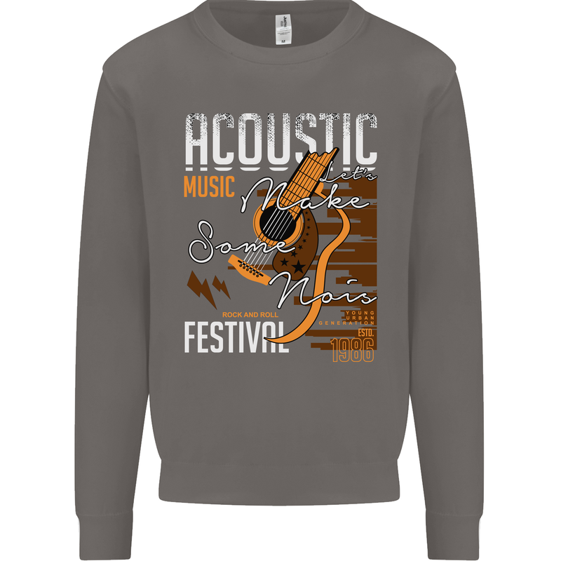 Acoustic Music Country & Western Guitar Mens Sweatshirt Jumper Charcoal