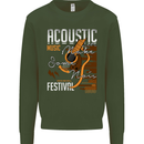 Acoustic Music Country & Western Guitar Mens Sweatshirt Jumper Forest Green