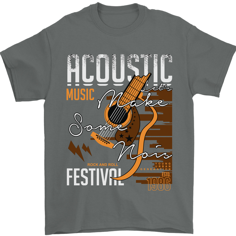 Acoustic Music Country & Western Guitar Mens T-Shirt 100% Cotton Charcoal