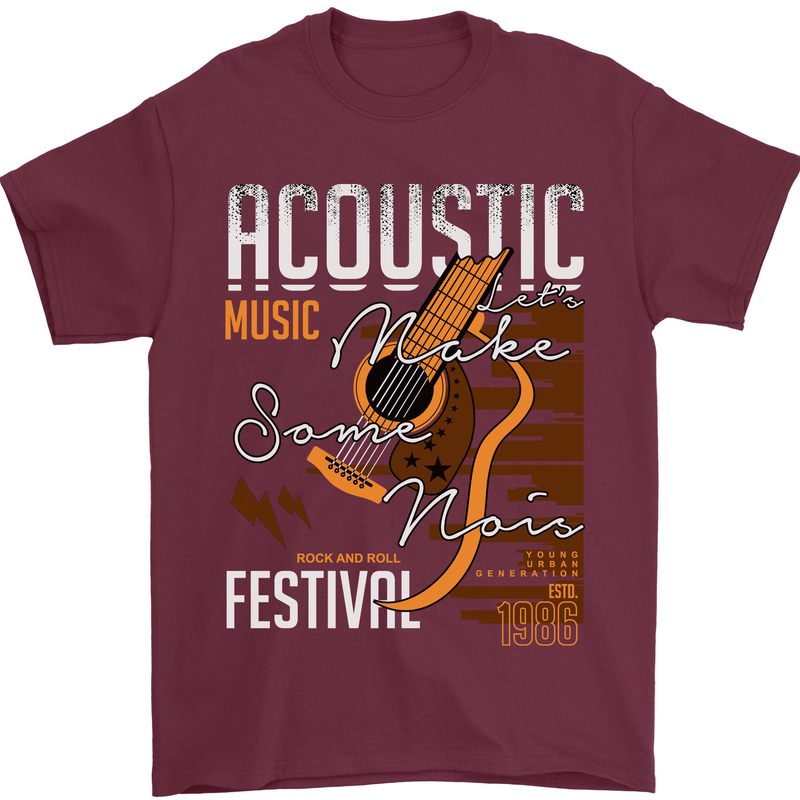 Acoustic Music Country & Western Guitar Mens T-Shirt 100% Cotton Maroon
