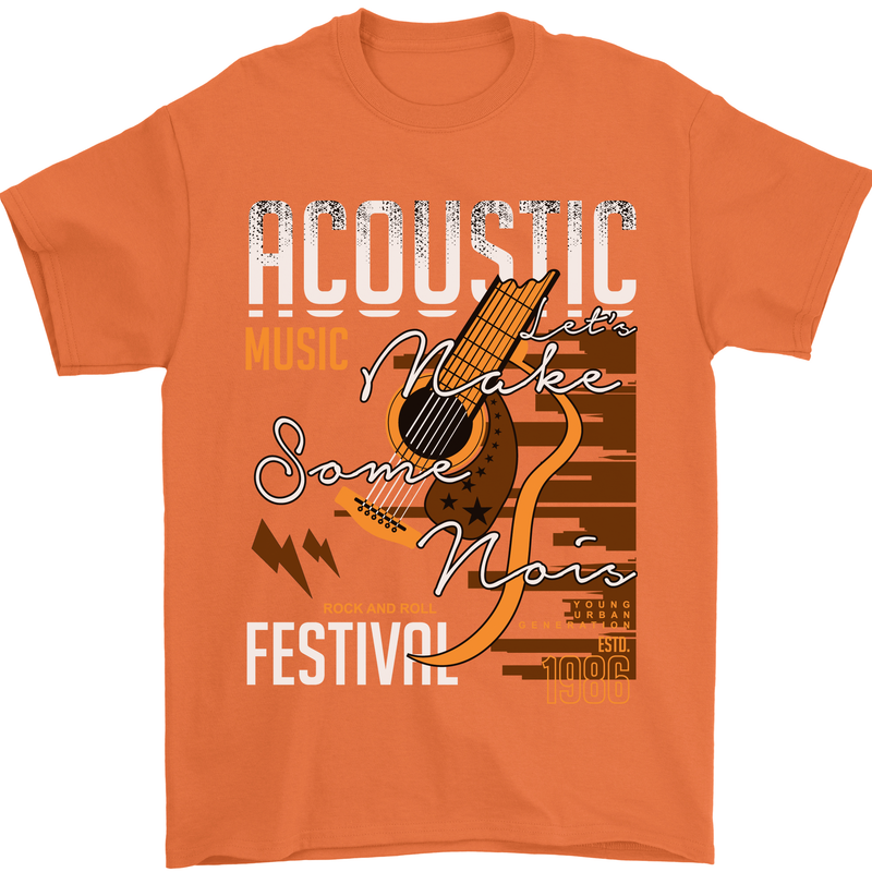 Acoustic Music Country & Western Guitar Mens T-Shirt 100% Cotton Orange