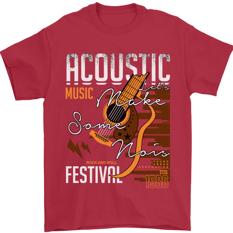 Acoustic Music Country & Western Guitar Mens T-Shirt 100% Cotton Red