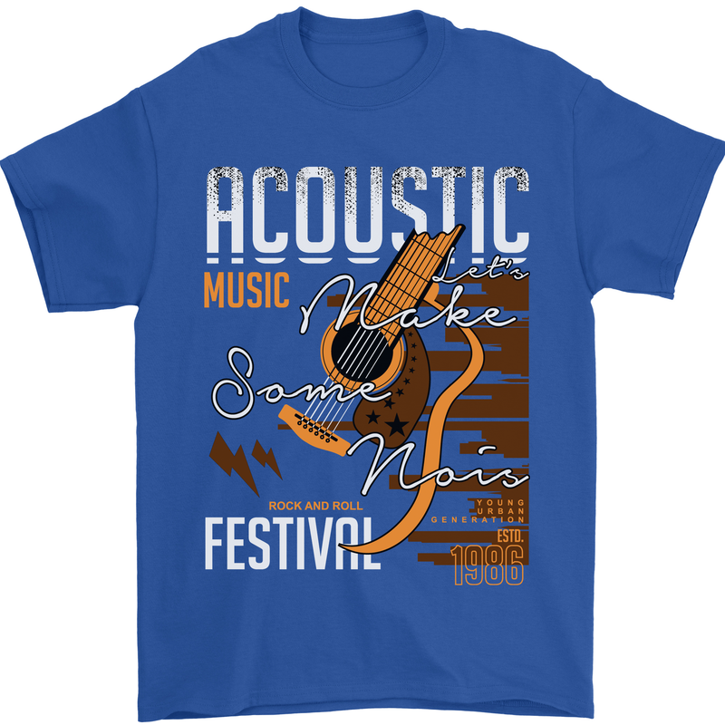 Acoustic Music Country & Western Guitar Mens T-Shirt 100% Cotton Royal Blue