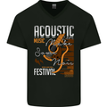 Acoustic Music Country & Western Guitar Mens V-Neck Cotton T-Shirt Black