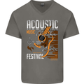 Acoustic Music Country & Western Guitar Mens V-Neck Cotton T-Shirt Charcoal