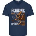 Acoustic Music Country & Western Guitar Mens V-Neck Cotton T-Shirt Navy Blue