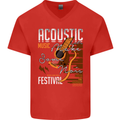 Acoustic Music Country & Western Guitar Mens V-Neck Cotton T-Shirt Red