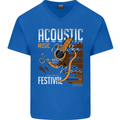 Acoustic Music Country & Western Guitar Mens V-Neck Cotton T-Shirt Royal Blue