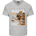 Acoustic Music Country & Western Guitar Mens V-Neck Cotton T-Shirt Sports Grey