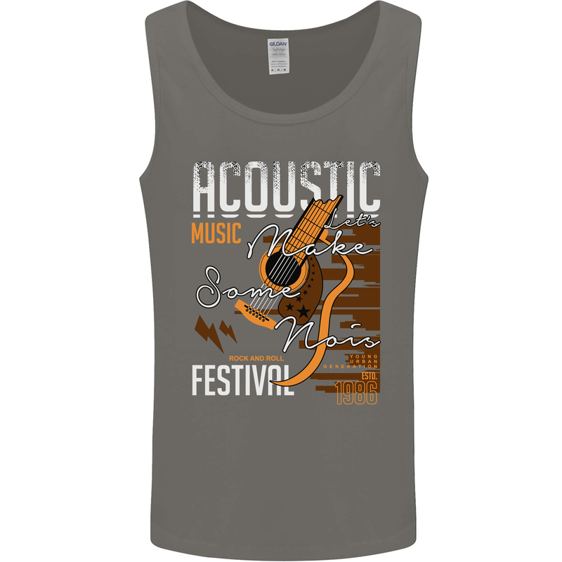 Acoustic Music Country & Western Guitar Mens Vest Tank Top Charcoal