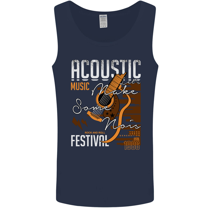 Acoustic Music Country & Western Guitar Mens Vest Tank Top Navy Blue