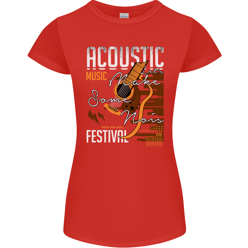 Acoustic Music Country & Western Guitar Womens Petite Cut T-Shirt Red