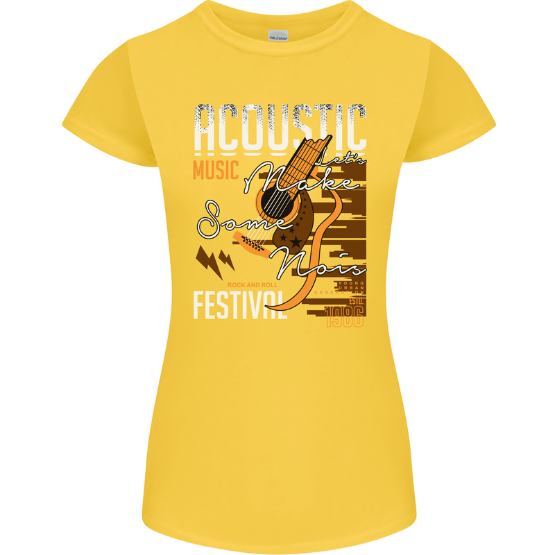 Acoustic Music Country & Western Guitar Womens Petite Cut T-Shirt Yellow
