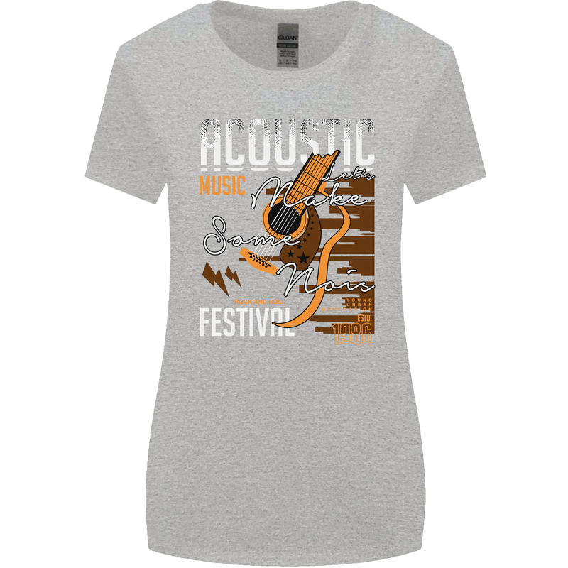 Acoustic Music Country & Western Guitar Womens Wider Cut T-Shirt Sports Grey