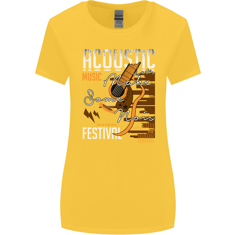 Acoustic Music Country & Western Guitar Womens Wider Cut T-Shirt Yellow