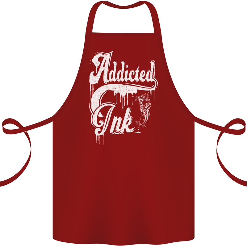 Addicted Ink Tattoo Tattooist Biker Art Cotton Apron 100% Organic Maroon