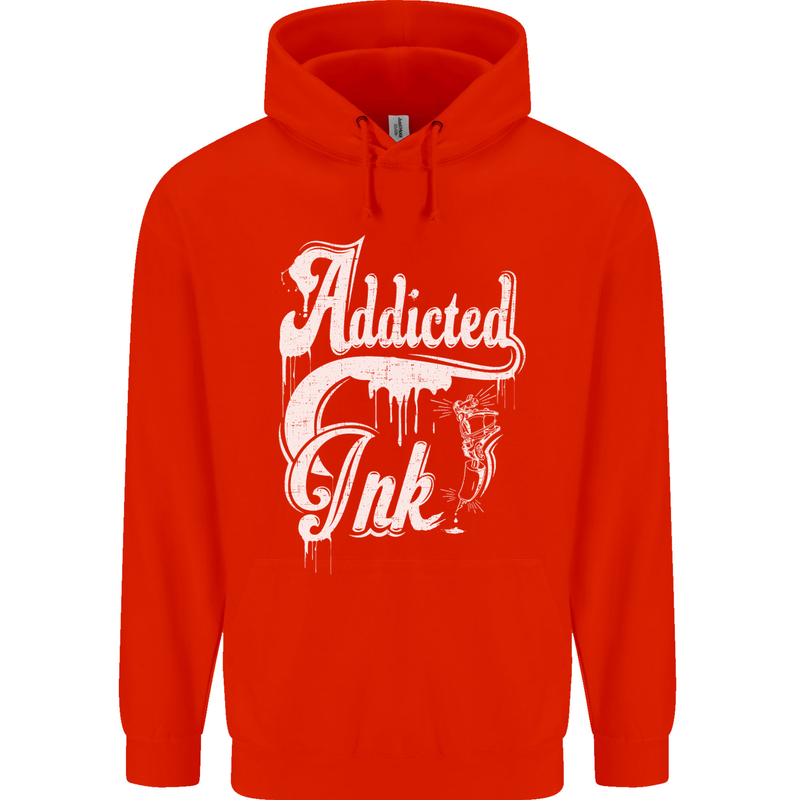 Addicted Ink Tattoo Tattooist Biker Art Mens 80% Cotton Hoodie Bright Red
