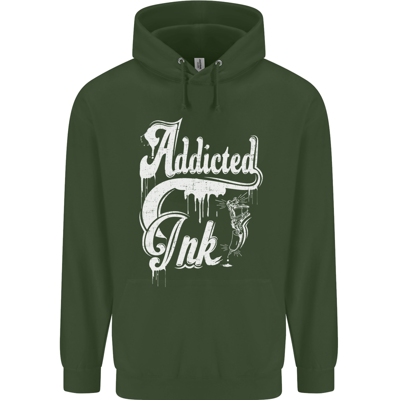 Addicted Ink Tattoo Tattooist Biker Art Mens 80% Cotton Hoodie Forest Green