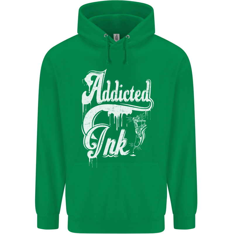 Addicted Ink Tattoo Tattooist Biker Art Mens 80% Cotton Hoodie Irish Green