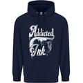 Addicted Ink Tattoo Tattooist Biker Art Mens 80% Cotton Hoodie Navy Blue