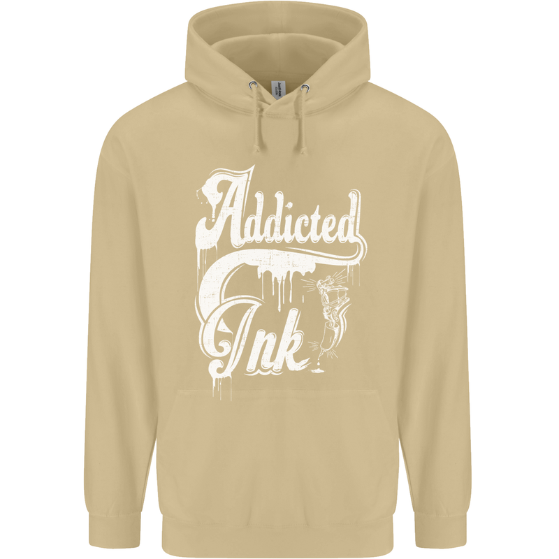 Addicted Ink Tattoo Tattooist Biker Art Mens 80% Cotton Hoodie Sand