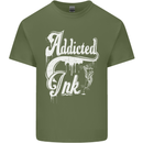 Addicted Ink Tattoo Tattooist Biker Art Mens Cotton T-Shirt Tee Top Military Green