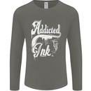 Addicted Ink Tattoo Tattooist Biker Art Mens Long Sleeve T-Shirt Charcoal