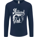 Addicted Ink Tattoo Tattooist Biker Art Mens Long Sleeve T-Shirt Navy Blue