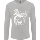 Addicted Ink Tattoo Tattooist Biker Art Mens Long Sleeve T-Shirt Sports Grey