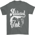 Addicted Ink Tattoo Tattooist Biker Art Mens T-Shirt Cotton Gildan Charcoal