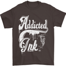 Addicted Ink Tattoo Tattooist Biker Art Mens T-Shirt Cotton Gildan Dark Chocolate