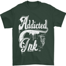 Addicted Ink Tattoo Tattooist Biker Art Mens T-Shirt Cotton Gildan Forest Green