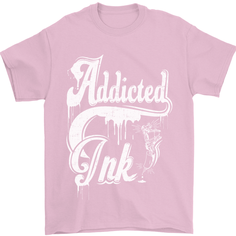 Addicted Ink Tattoo Tattooist Biker Art Mens T-Shirt Cotton Gildan Light Pink