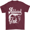 Addicted Ink Tattoo Tattooist Biker Art Mens T-Shirt Cotton Gildan Maroon